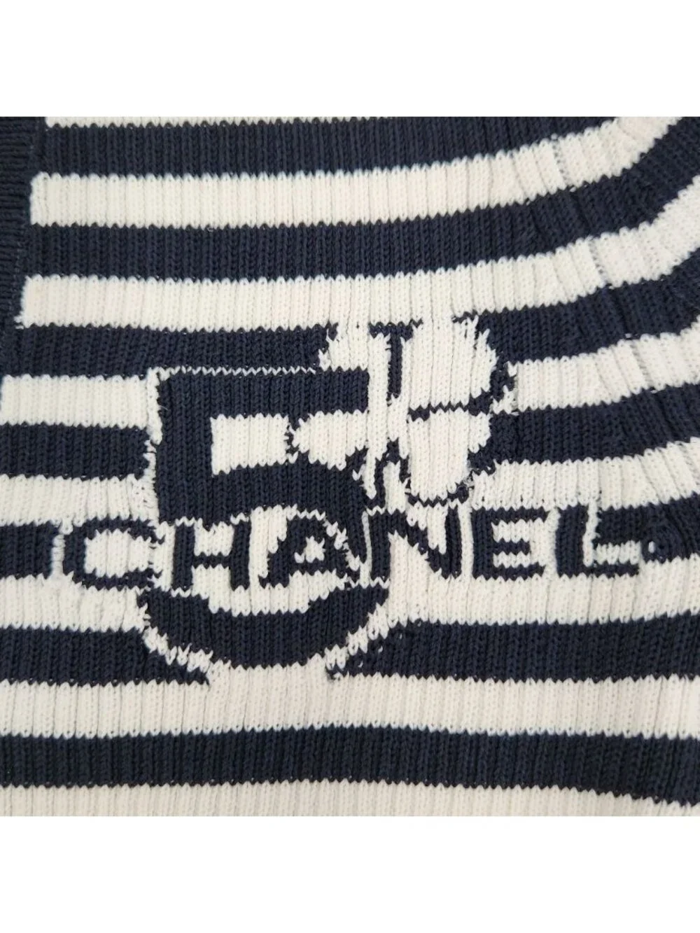 Chanel Marine Stripe Knit Cardigan Navy White